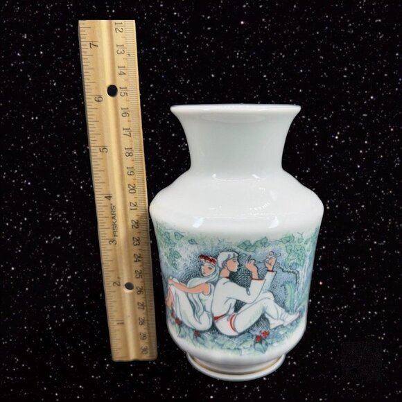 Vintage Painted Porcelain Vase With People Playing Music Marked Ceramic 5.75"T - Picture 4 of 8